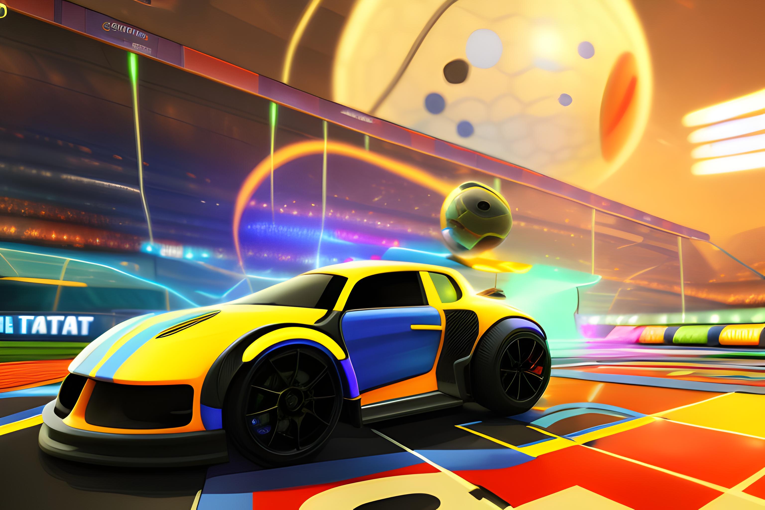 une voiture rocket league dans le noir 
